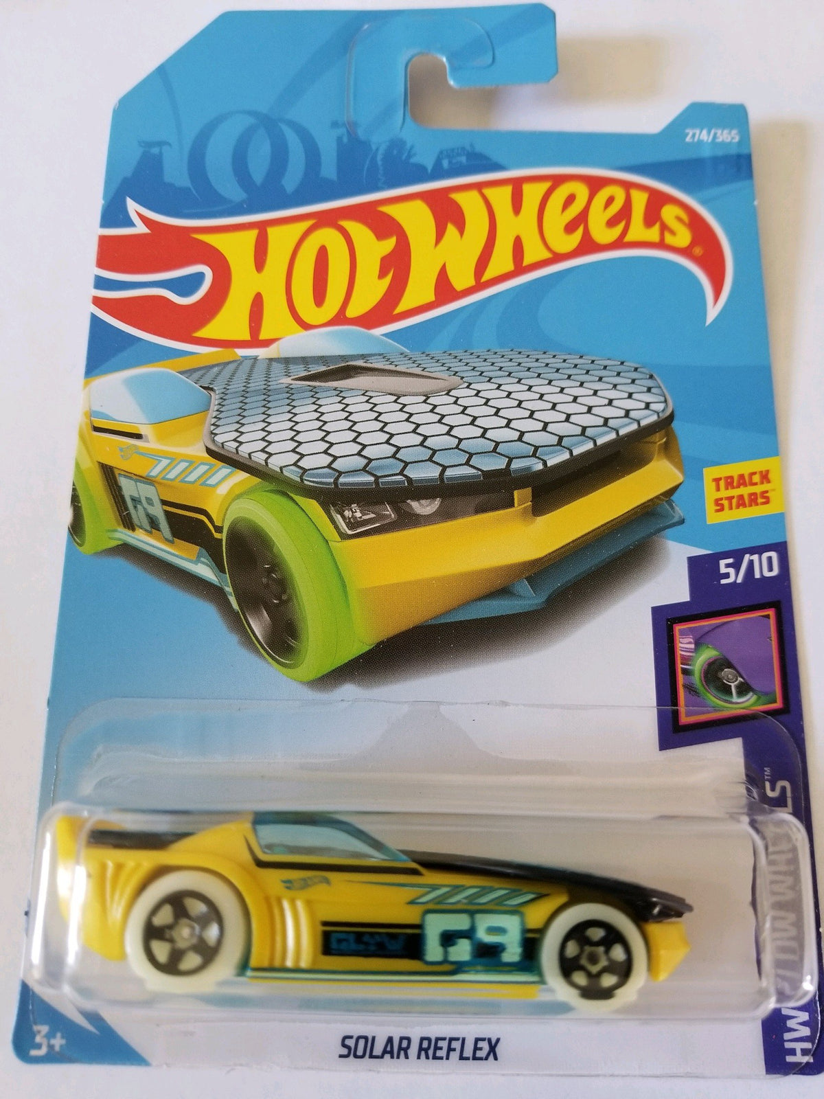 Hot Wheels 1:64 HW Glow Wheels - Solar Reflex Racer (Yellow & Black / 274/365)