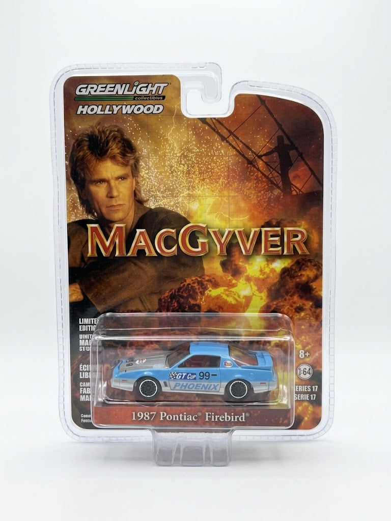 GreenLight Hollywood MacGyver 1987 Pontiac Firebird Trans Am - Blue & Silver (Series 17)
