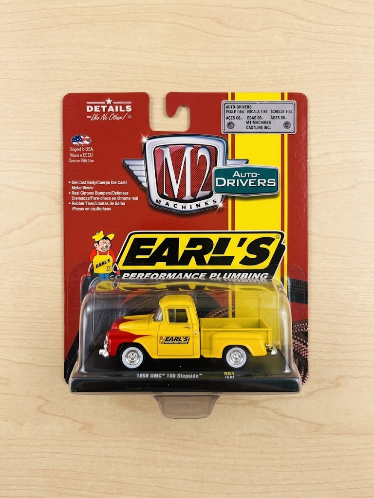 M2 Machines 1:64 Auto-Drivers Earl's Performance Plumbing - 1958 GMC 100 Stepside (R51)