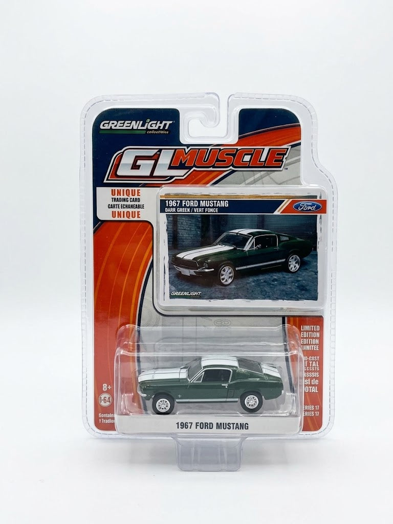 GreenLight 1:64 GL Muscle Series 17 - 1967 Ford Mustang Fastback (Dark Green w/ White Stripes)
