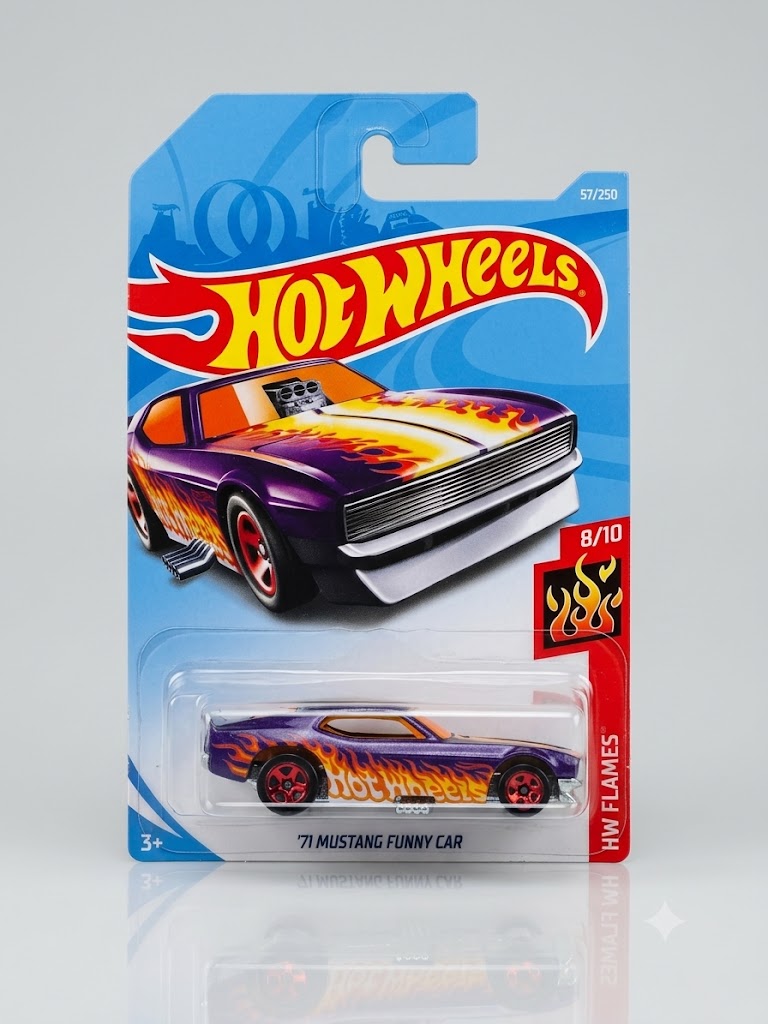 Hot Wheels '71 Mustang Funny Car - HW Flames Purple (8/10)