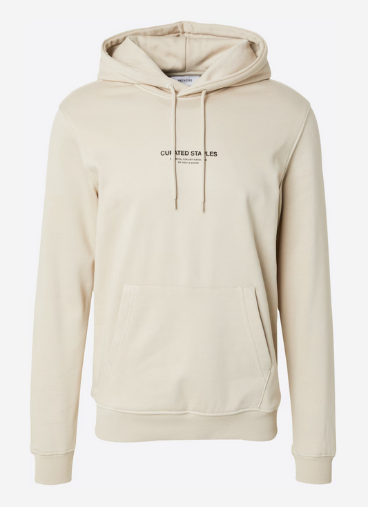 Only & Sons Beige "Curated Staples" Graphic Hoodie