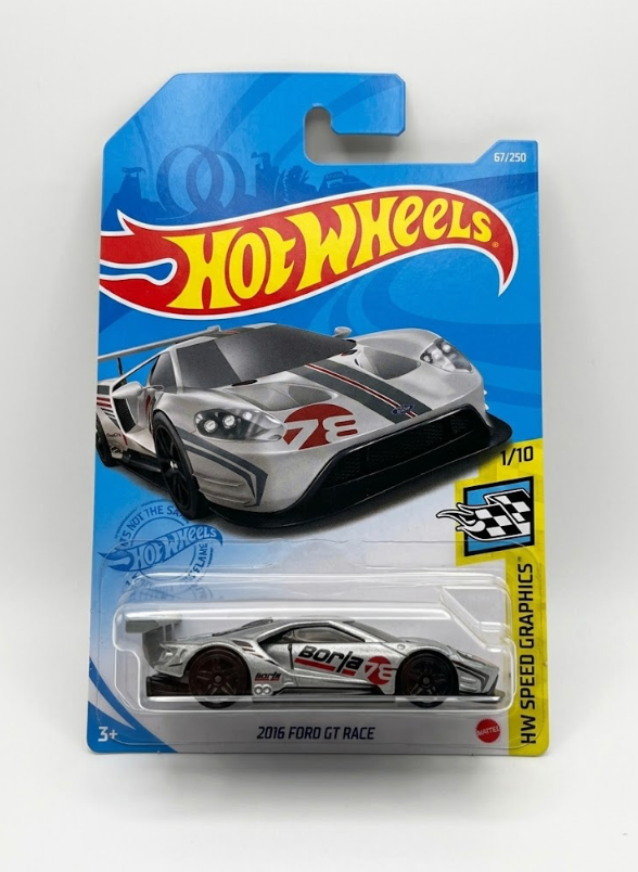 Hot Wheels 2016 Ford GT Race - HW Speed Graphics 1/10 (Silver / 1:64 Scale)