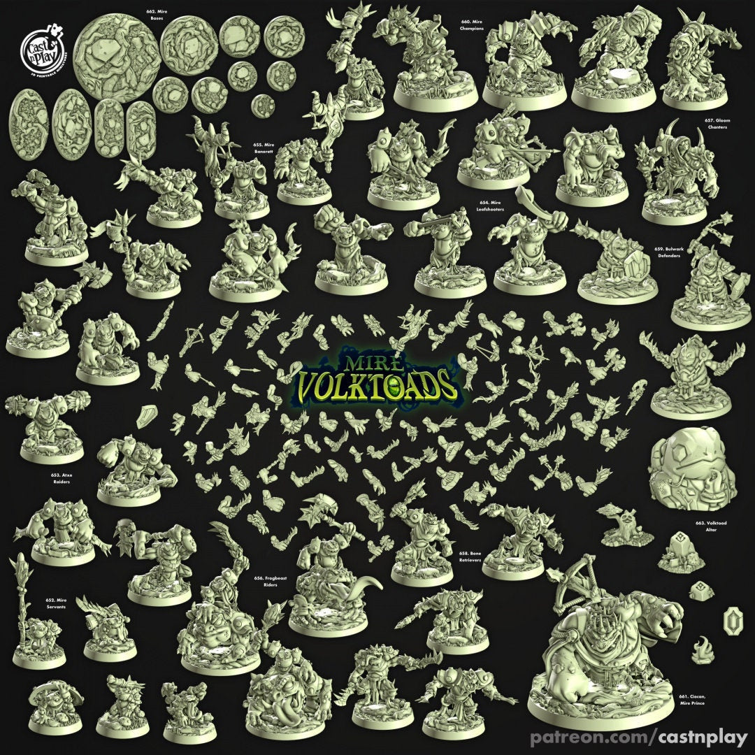 Mire Champions - Cast n Play Mire Volktoads | DnD Miniature | Beastmen | Toad | Frog | Bullywug, Monster, Fighter, Barbarian, Melee, Tank