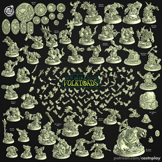 Mire Champions - Cast n Play Mire Volktoads | DnD Miniature | Beastmen | Toad | Frog | Bullywug, Monster, Fighter, Barbarian, Melee, Tank