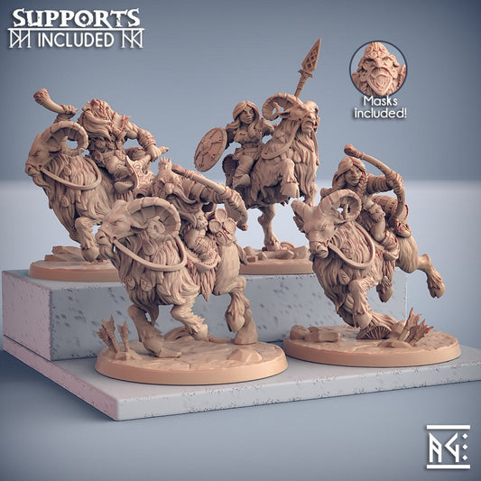 Dwarven Ram Riders - Artisans Guild | Dwarf | Male | Female | Mounted | Melee | Ranged | Fighter | Ranger | Fantasy | DnD | Pathfinder, 32mm