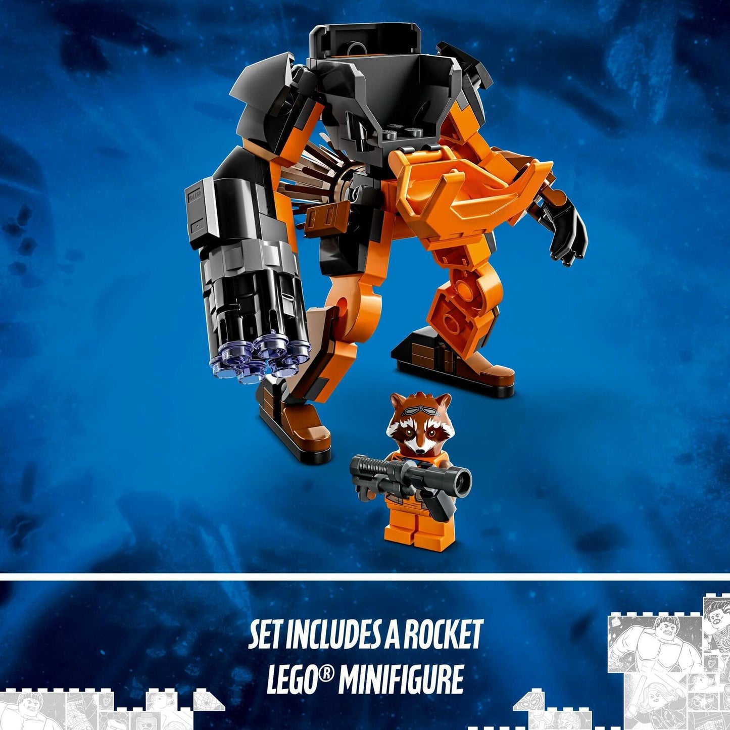 LEGO Marvel Rocket Mech Armor Set 76243, Guardians of The Galaxy Racoon Buildable Action Figure Toy, Avengers Collectable Gift Idea for Kids 6 Plus Years Old