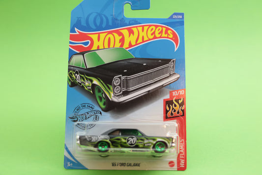 Hot Wheels '65 Ford Galaxie Matte Black Green Flames (HW Flames 10/10)