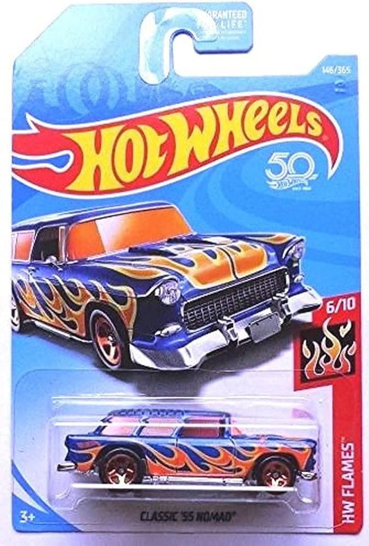 Hot Wheels 1:64 HW Flames - Classic '55 Nomad (Blue w/ Flames / 146/365)