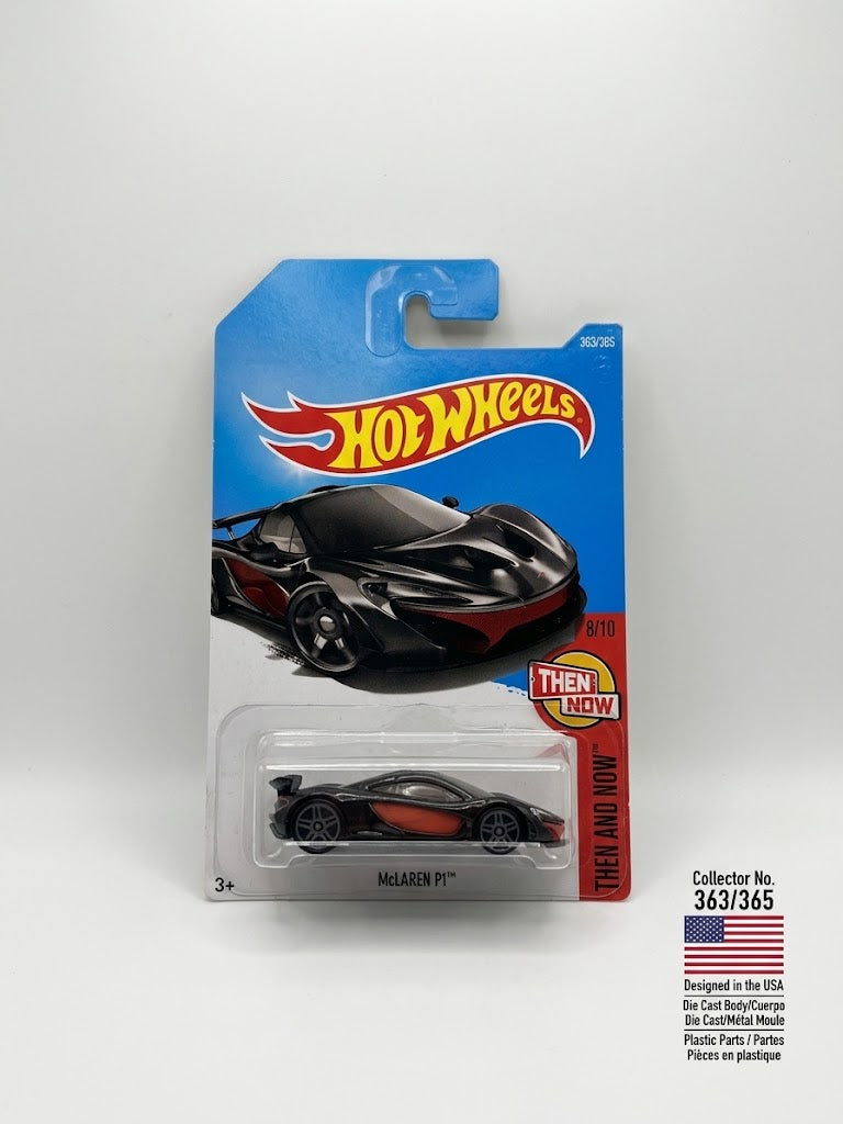 Hot Wheels 1:64 Then and Now - McLaren P1 (Metallic Black w/ Red Accents / 363/365)