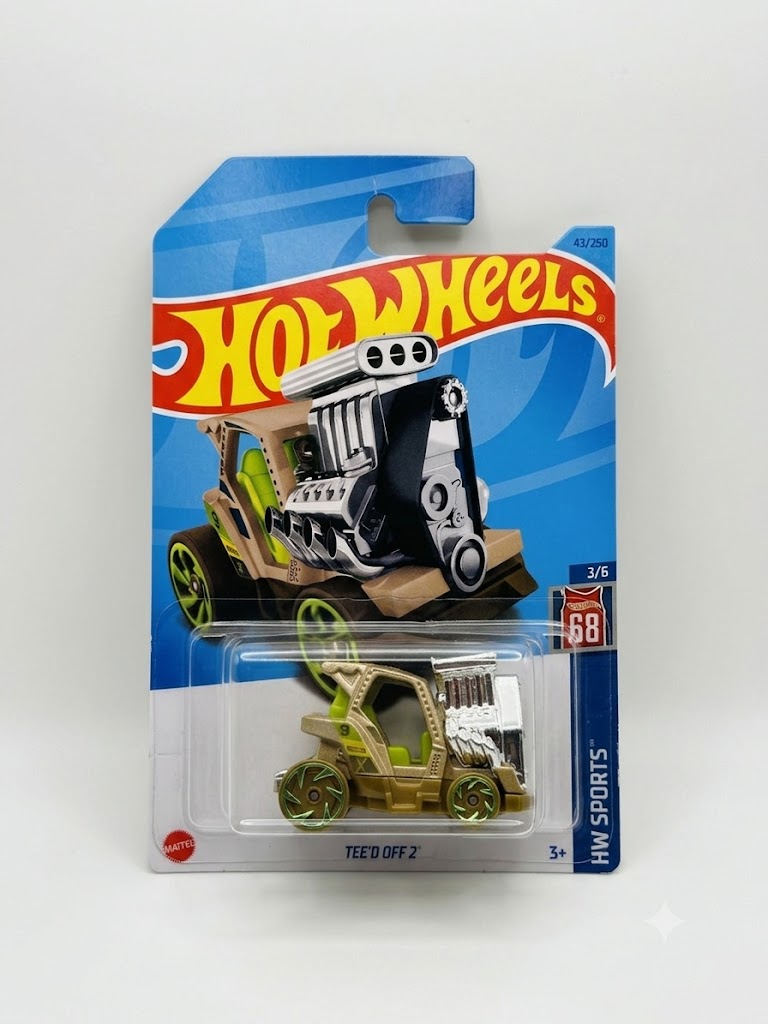 Hot Wheels HW Sports: Tee'd Off 2 (1:64 Scale - Tan & Lime Green Golf Cart #43/250)