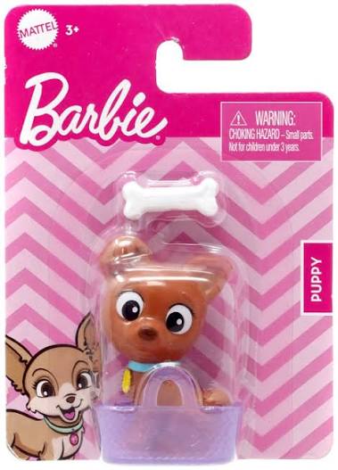 Barbie Mini Figurine Puppy with Basket & Bone Accessory