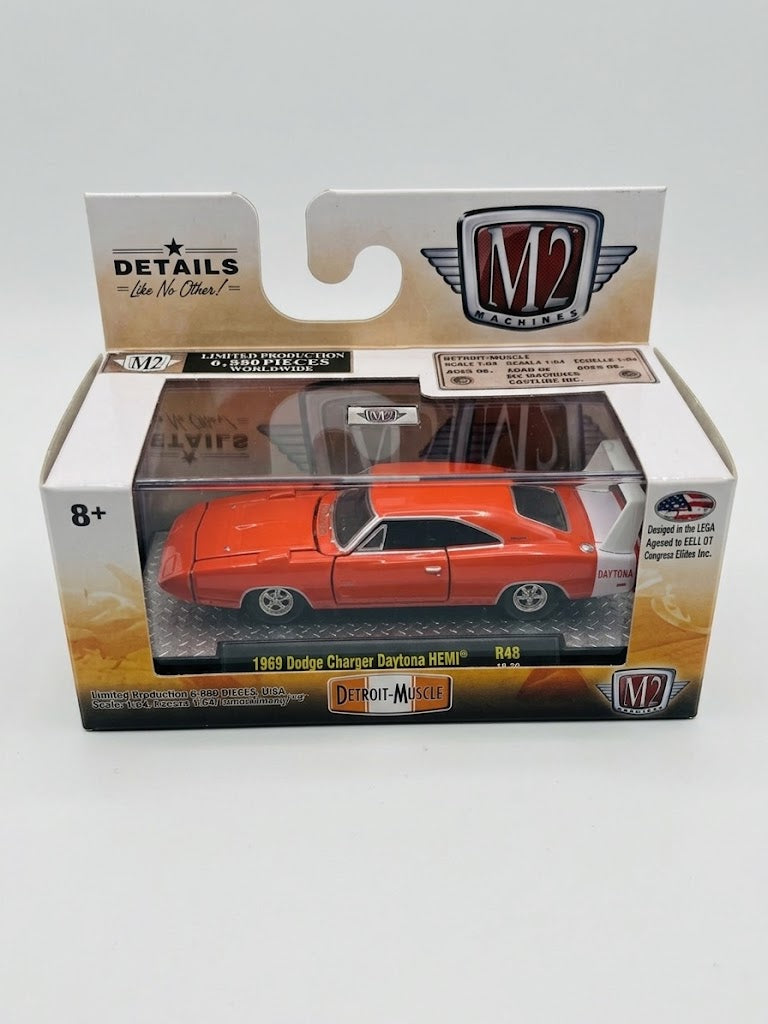 M2 Machines 1969 Dodge Charger Daytona HEMI - Orange & White (Detroit-Muscle R48)