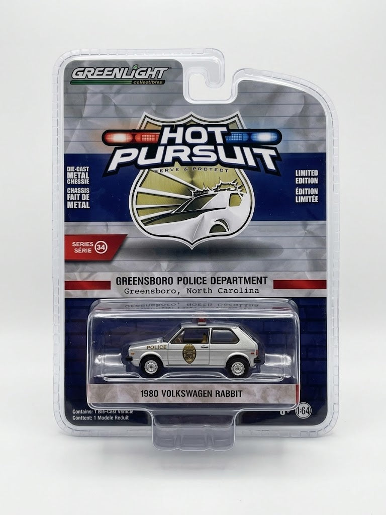 GreenLight Hot Pursuit 1980 Volkswagen Rabbit - Greensboro Police Department (Series 34)