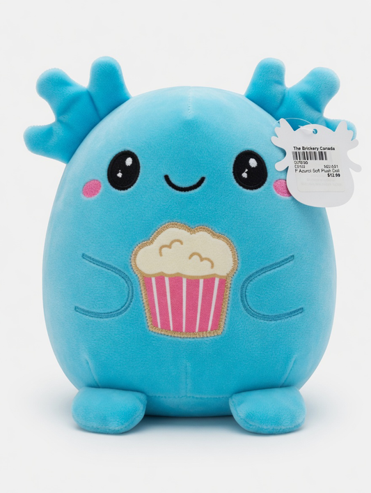 Blue Axolotl Soft Plush Doll with Cupcake