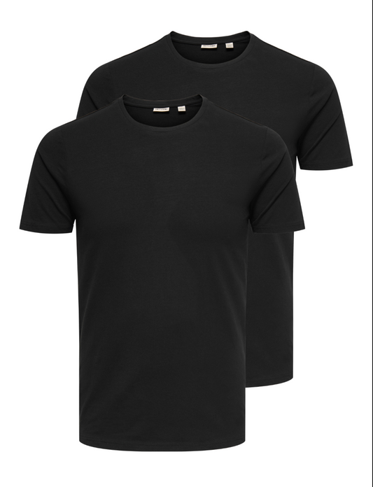 Only & Sons Plain Black Crewneck T-Shirt 2-Pack