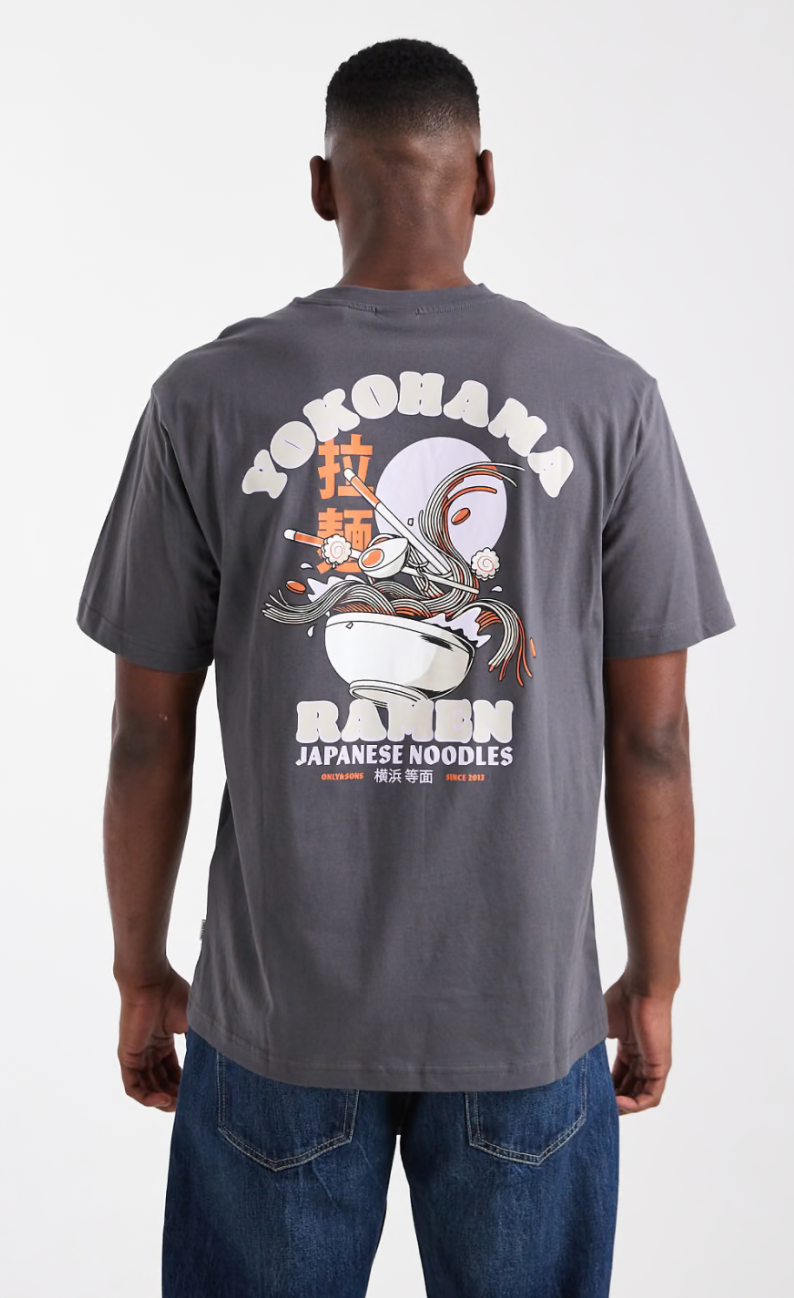 Only & Sons Grey Yokohama Ramen Graphic T-Shirt