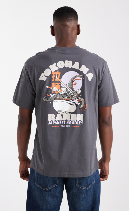 Only & Sons Grey Yokohama Ramen Graphic T-Shirt