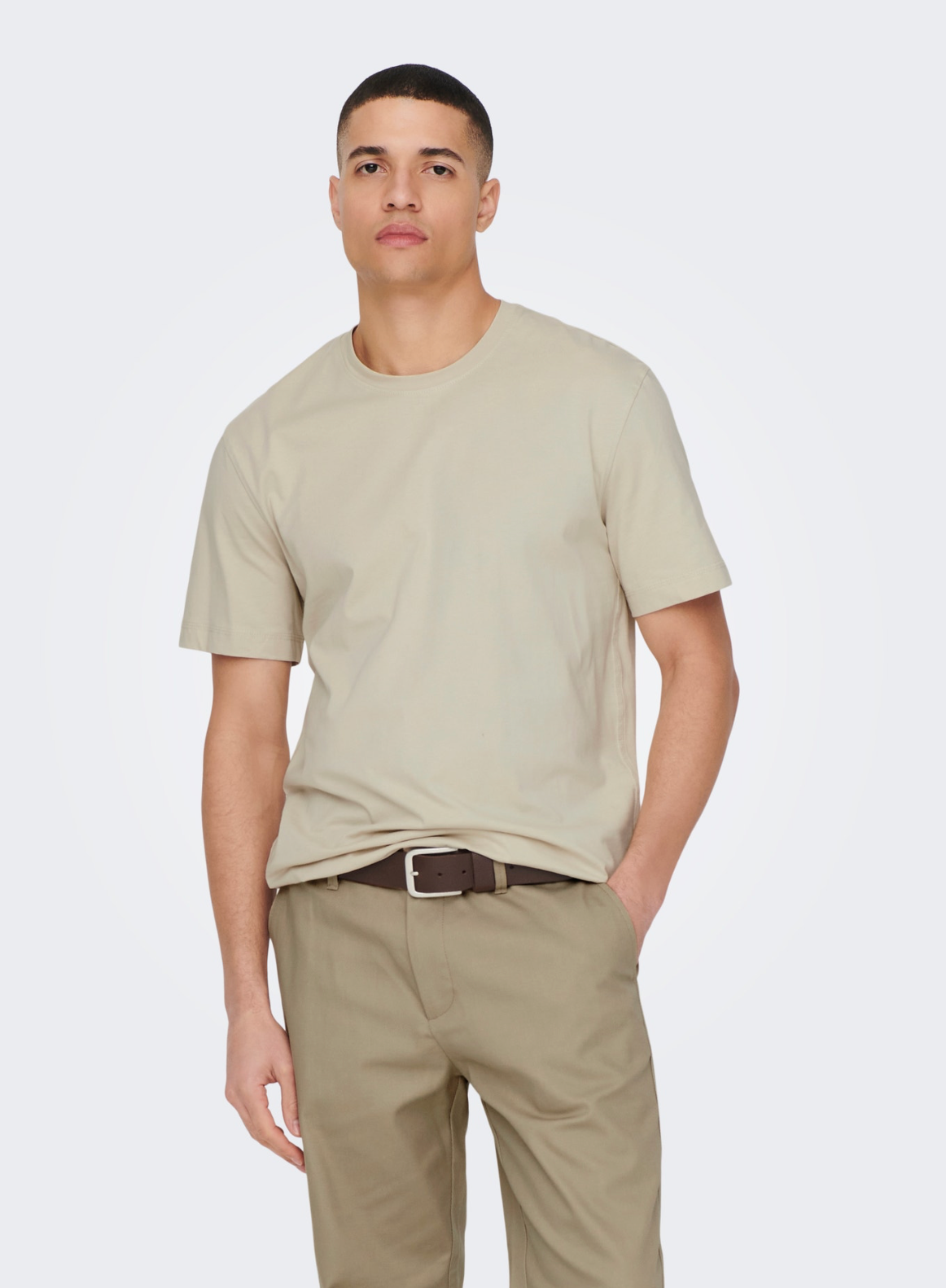 Only & Sons Matt Plain Crew Neck T-Shirt – Beige