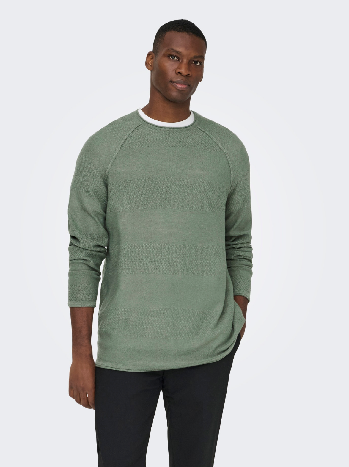 Only & Sons Green Textured Knit Sweater