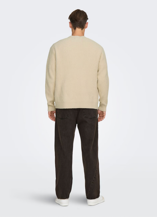 Only & Sons Beige Buttoned Knit Cardigan Sweater