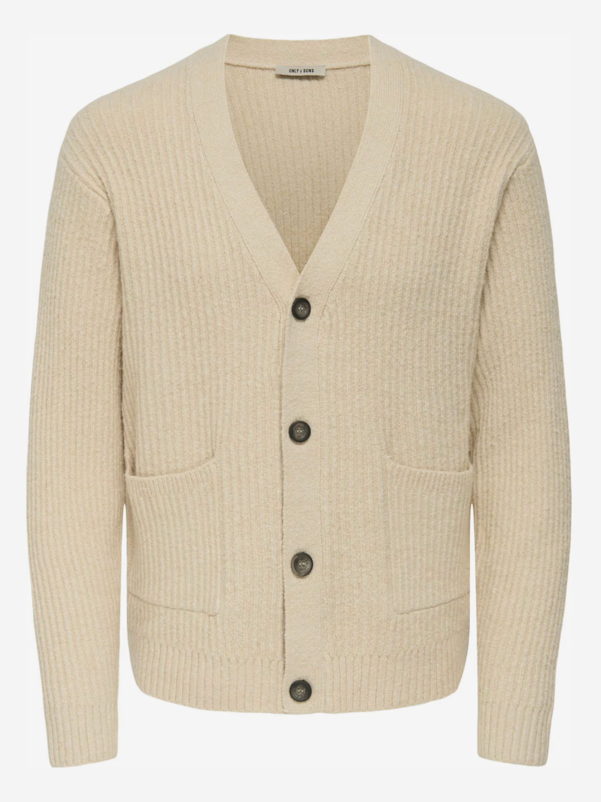 Only & Sons Beige Buttoned Knit Cardigan Sweater