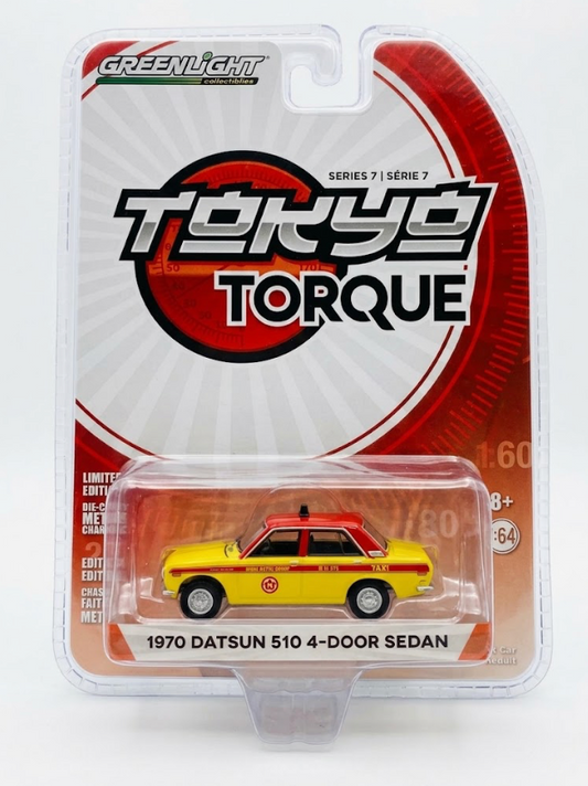 GreenLight Tokyo Torque 1970 Datsun 510 4-Door Sedan - Nihon Kotsu Group Taxi (Series 7)