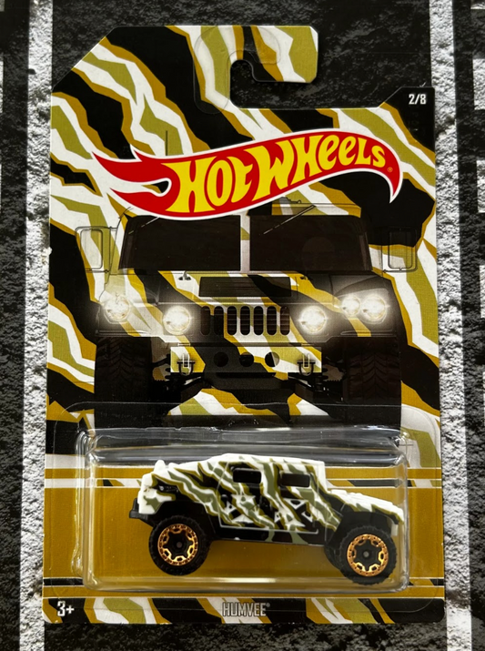 Hot Wheels Humvee (Camo Series 2/8) – White, Gold & Black Camouflage Off-Road Truck (1:64 Scale)