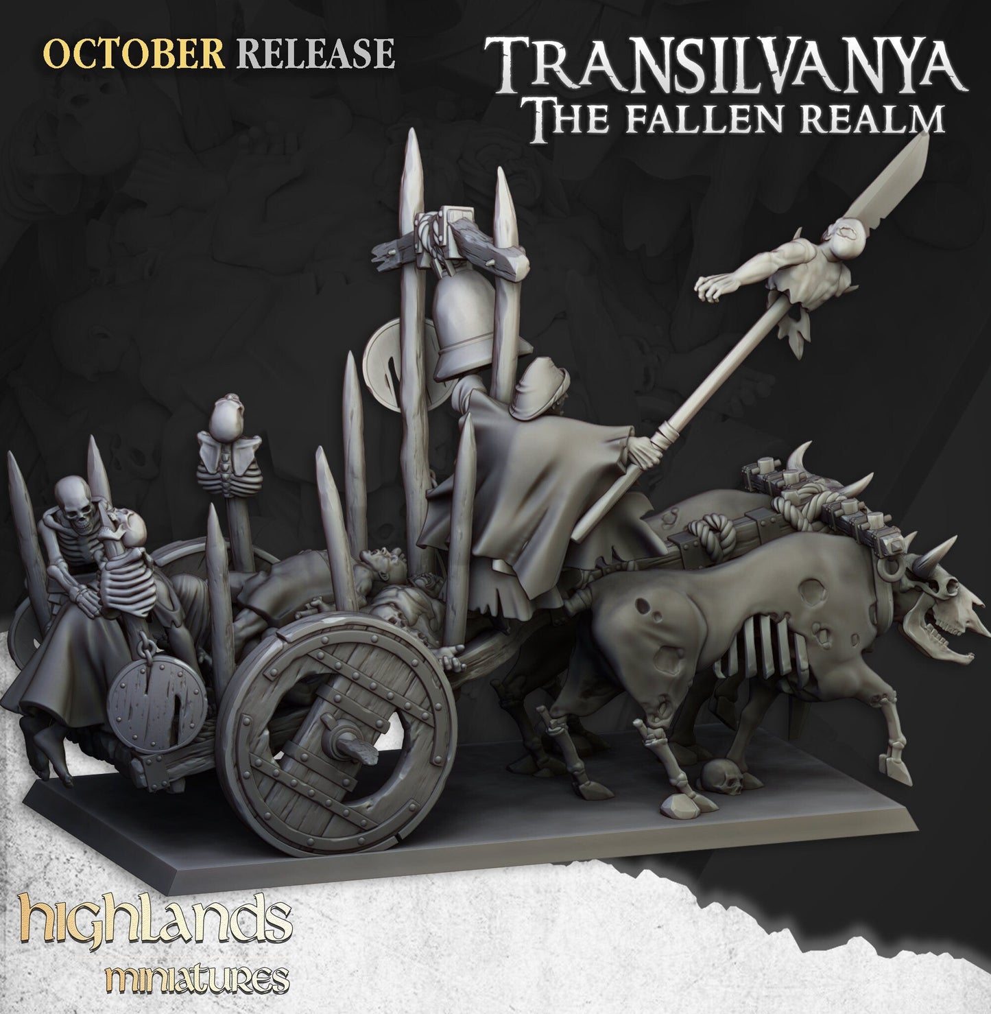 Corpse Cart - Highland Miniature | DnD | Undead | melee | 32mm | Pathfinder | Graveyard | TTRPG | Wargaming | Frostgrave