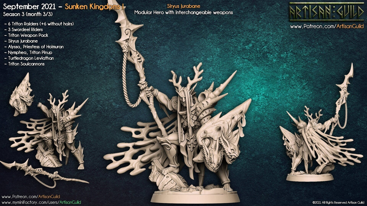 Siryus Jurabane - Artisan Guild | Triton | Fighter | Paladin | Male | Fantasy | Melee | Cleric | Spear | Ocean | Sea | DnD | Pathfinder