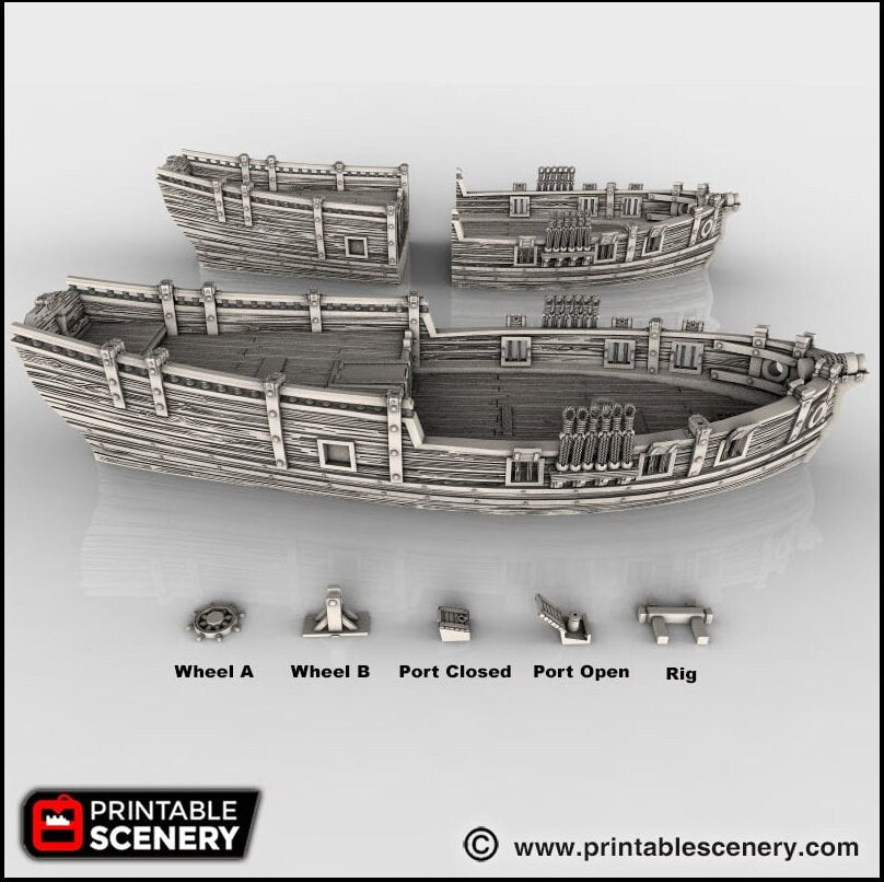 The Sloop - The Lost Ships, DnD 5E, Pathfinder 2E 15mm, 28mm, 32mm, wargaming terrain, scatter scenery, D&D age of sail, pirate