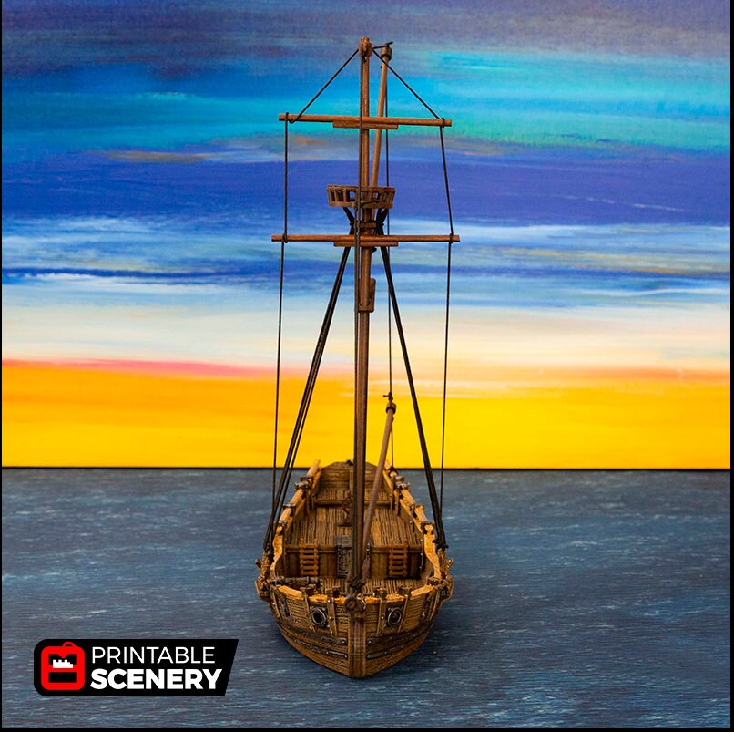 The Sloop - The Lost Ships, DnD 5E, Pathfinder 2E 15mm, 28mm, 32mm, wargaming terrain, scatter scenery, D&D age of sail, pirate