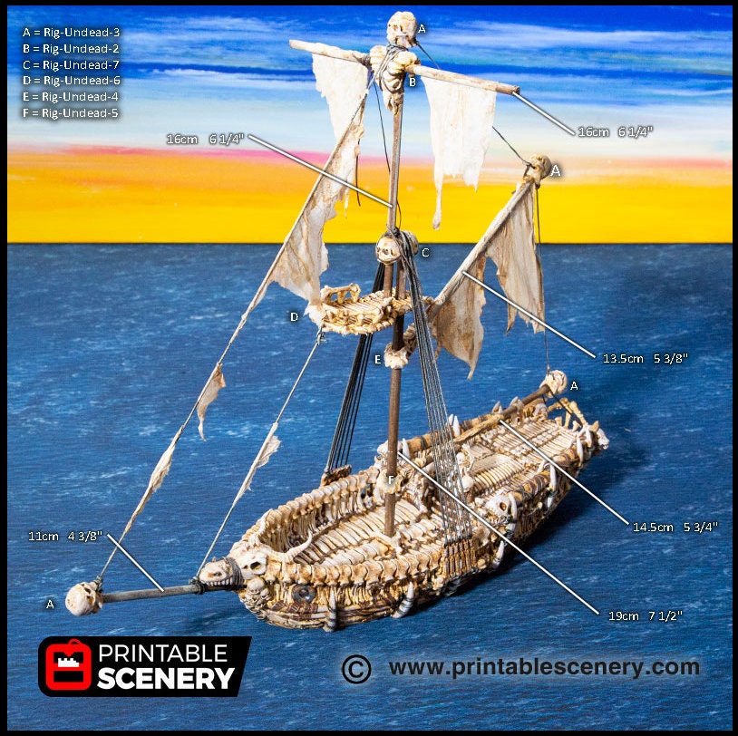 The Undead Sloop - The Lost Ships, DnD 5E, Pathfinder 2E 15mm 28mm 32mm, wargaming terrain, scatter scenery D&D age of sail pirate