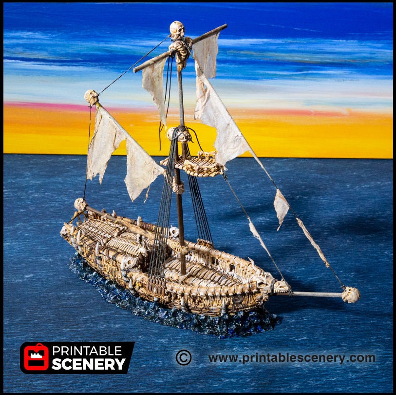The Undead Sloop - The Lost Ships, DnD 5E, Pathfinder 2E 15mm 28mm 32mm, wargaming terrain, scatter scenery D&D age of sail pirate