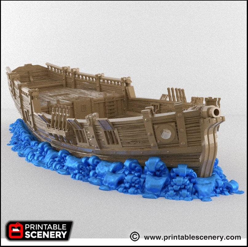 The Sloop - The Lost Ships, DnD 5E, Pathfinder 2E 15mm, 28mm, 32mm, wargaming terrain, scatter scenery, D&D age of sail, pirate