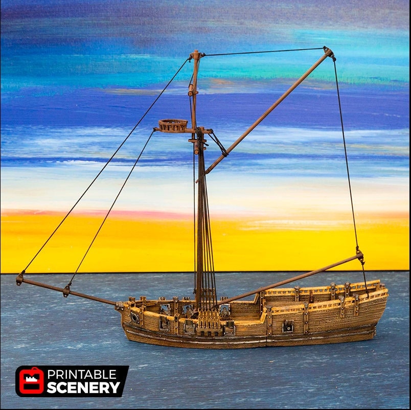 The Sloop - The Lost Ships, DnD 5E, Pathfinder 2E 15mm, 28mm, 32mm, wargaming terrain, scatter scenery, D&D age of sail, pirate