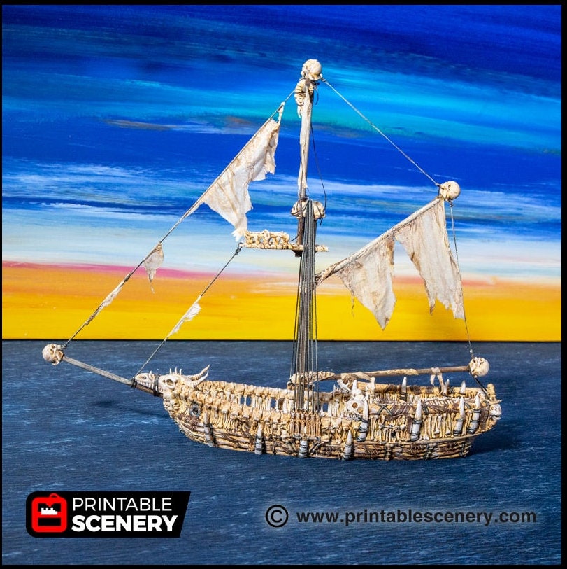 The Undead Sloop - The Lost Ships, DnD 5E, Pathfinder 2E 15mm 28mm 32mm, wargaming terrain, scatter scenery D&D age of sail pirate