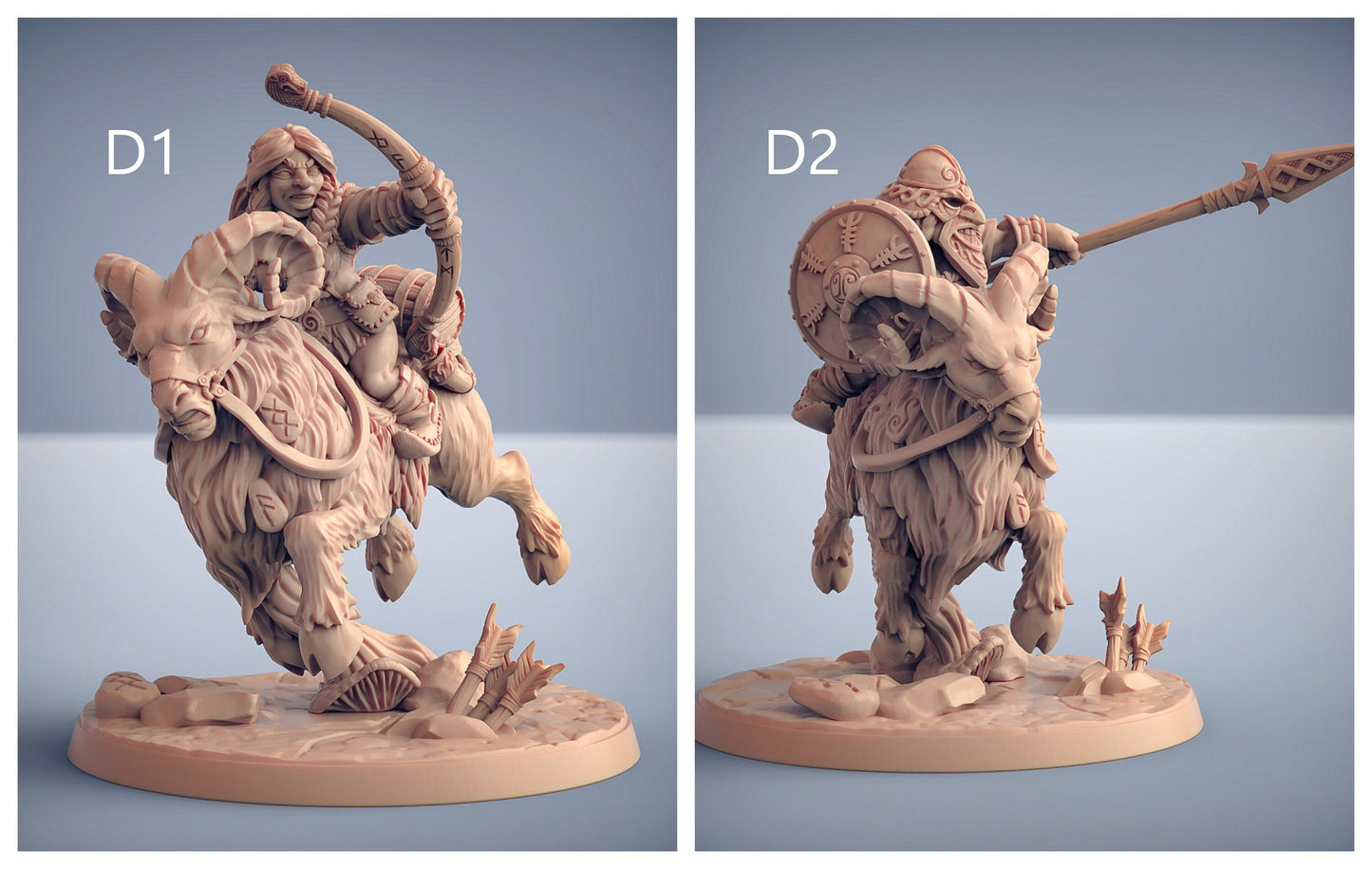 Dwarven Ram Riders - Artisans Guild | Dwarf | Male | Female | Mounted | Melee | Ranged | Fighter | Ranger | Fantasy | DnD | Pathfinder, 32mm