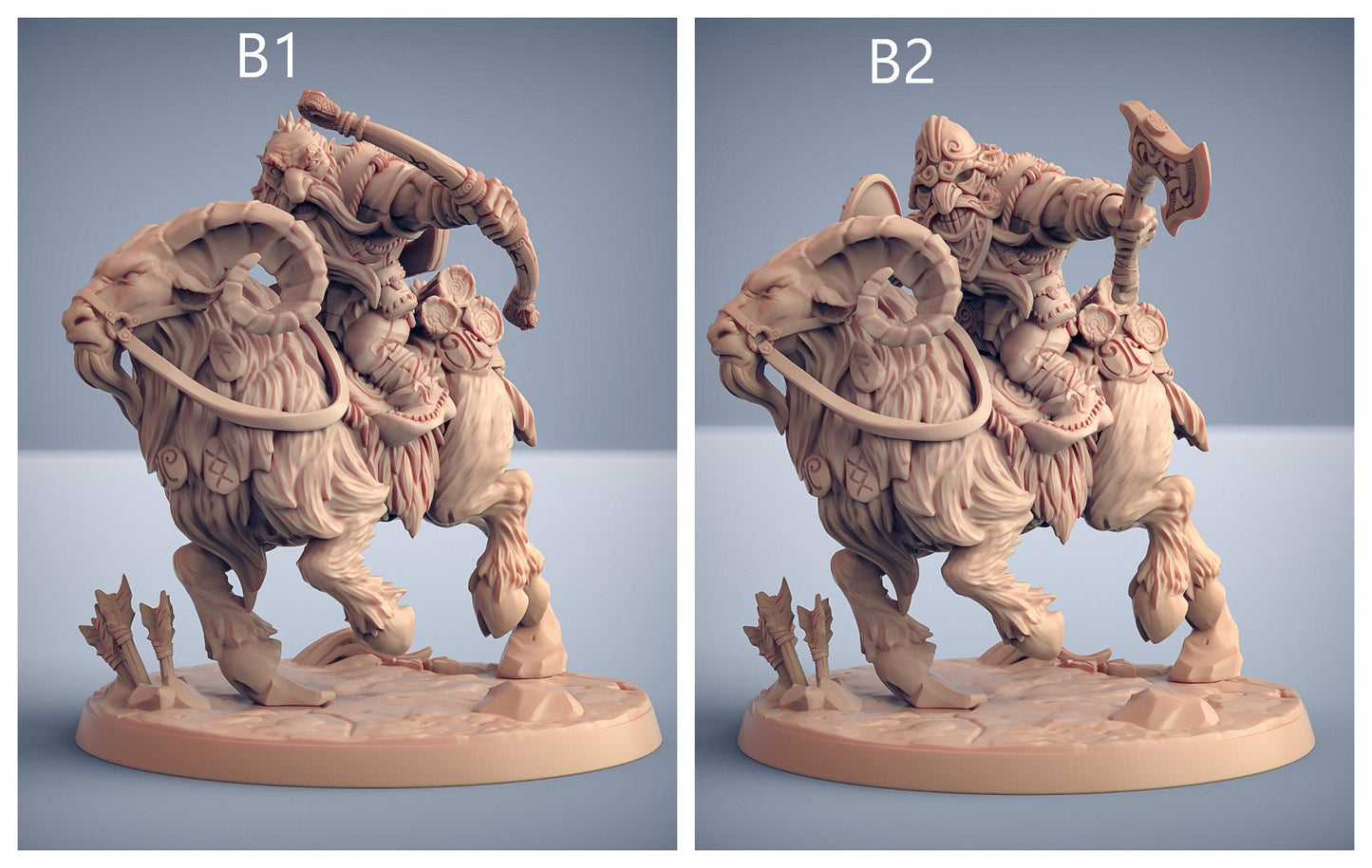 Dwarven Ram Riders - Artisans Guild | Dwarf | Male | Female | Mounted | Melee | Ranged | Fighter | Ranger | Fantasy | DnD | Pathfinder, 32mm