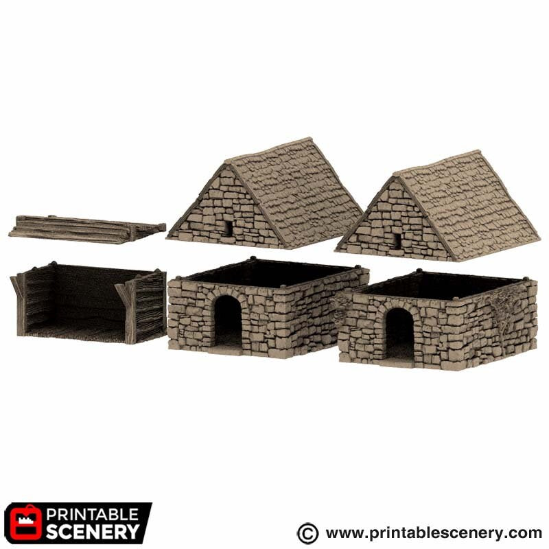 Small Rustic Barns - King and Country, DnD, Pathfinder, 15mm, 28mm, 32mm, wargaming terrain, scenery D&D, medieval village, farm, fields