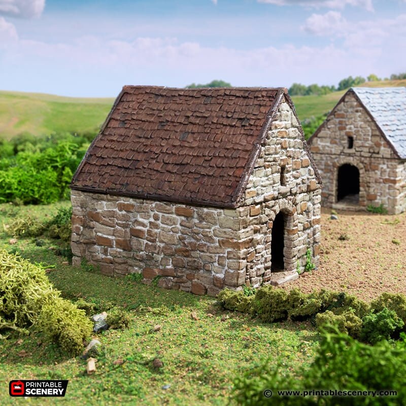 Small Rustic Barns - King and Country, DnD, Pathfinder, 15mm, 28mm, 32mm, wargaming terrain, scenery D&D, medieval village, farm, fields