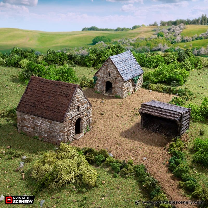 Small Rustic Barns - King and Country, DnD, Pathfinder, 15mm, 28mm, 32mm, wargaming terrain, scenery D&D, medieval village, farm, fields