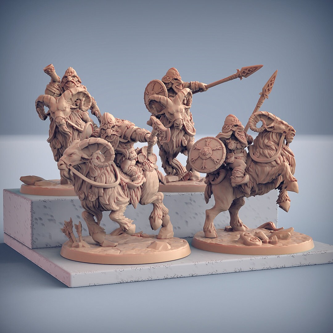 Dwarven Ram Riders - Artisans Guild | Dwarf | Male | Female | Mounted | Melee | Ranged | Fighter | Ranger | Fantasy | DnD | Pathfinder, 32mm