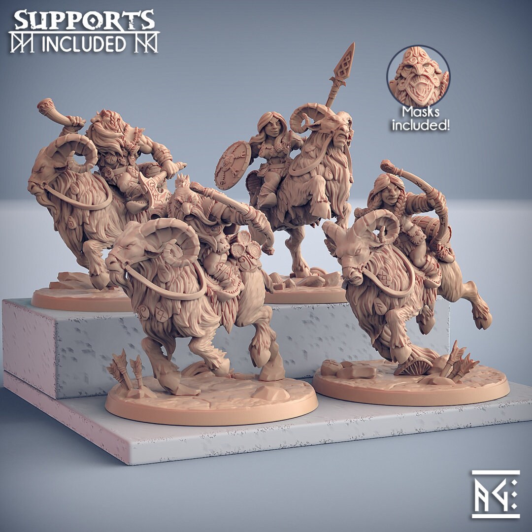 Dwarven Ram Riders - Artisans Guild | Dwarf | Male | Female | Mounted | Melee | Ranged | Fighter | Ranger | Fantasy | DnD | Pathfinder, 32mm