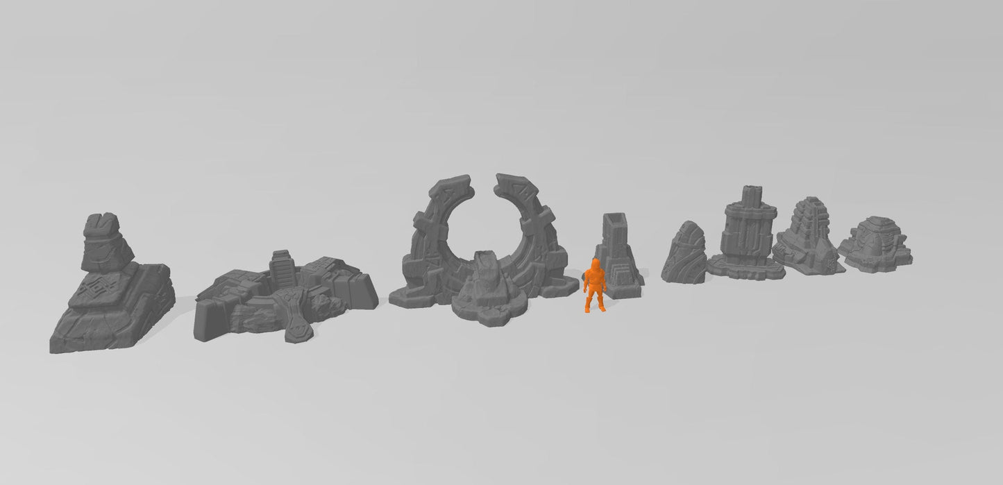 Sci-fi Scenery - Elder Artifacts - EC3D Design, Infinity, Legion, Scifi, Cyberpunk, Starfinder, ruins terrain, traveller, alien, ancient