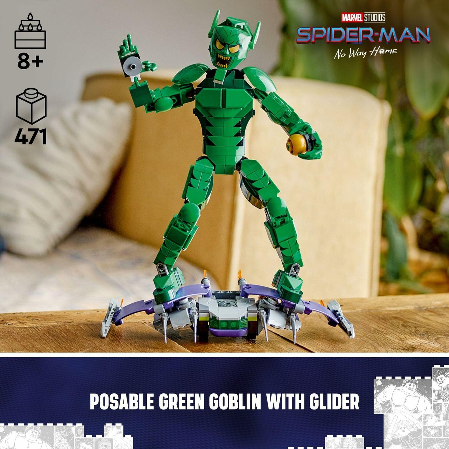 LEGO Marvel Green Goblin Construction Figure - Building Toy for Boys & Girls, Ages 8+ - Marvel Villain Action Figure W/Glider and Pumpkin Bombs - Gift for Fans - 76284